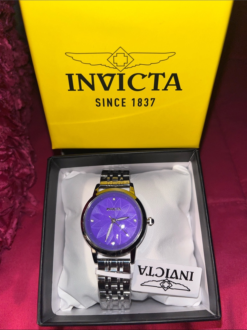 Invicta Silver Watch with Purple Sunburst Dial